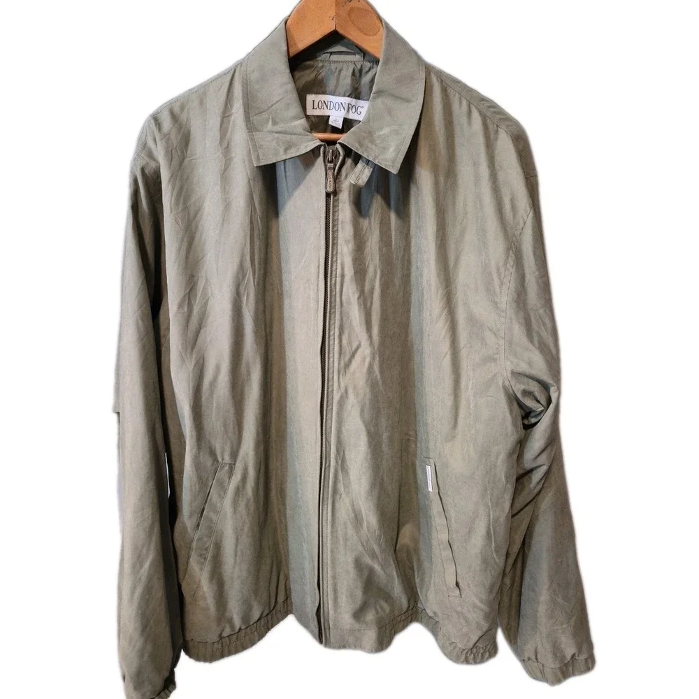 Vintage London‎ Fog Collection Men's L Khaki Suede-Look Jacket Bomber Classic
